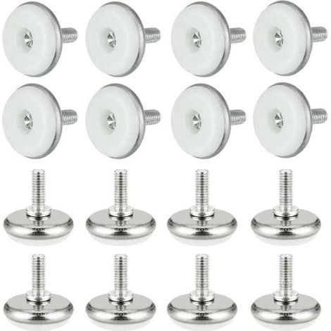 Lot de 16 pieds de nivellement réglables en plastique et métal, M6 x 15 x 30 mm, blancs, avec écrou, vis de réglage pour table, meuble, bureau, armoire, chaise (1/4)