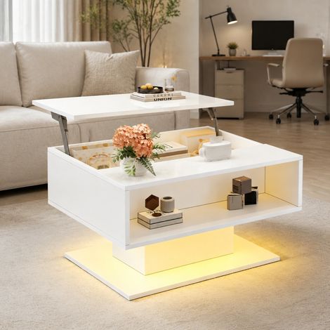 Mesa de centro elevable 80x75x40 cm blanca con almacenaje para salón FloraGrace (1/5)