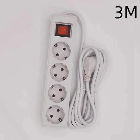 Multiprise avec interrupteur, rallonge de 2/3/5 mètres, adaptée aux petits appareils électroménagers, connecteur 4 broches de 3 mètres. (1/5)