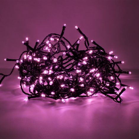 Luccika Home stringa catena 9 mt serie da 180 luci per albero di Natale a led rosa 31V cavo verde con 8 giochi di luce e memoria IP44 per uso esterno interno Rosa 9 metri - 180 led