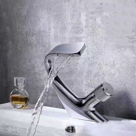 Robinet Lavabo Noir-Mitigeur de Salle de Bain-Robinet Cascade pour Vasque Solide-Robinetterie de Super Qualité(Noir)B (1/3)
