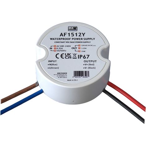 AF1512Y: MW Power 15W 12V/1,25A rundes LED-Netzteil, IP67