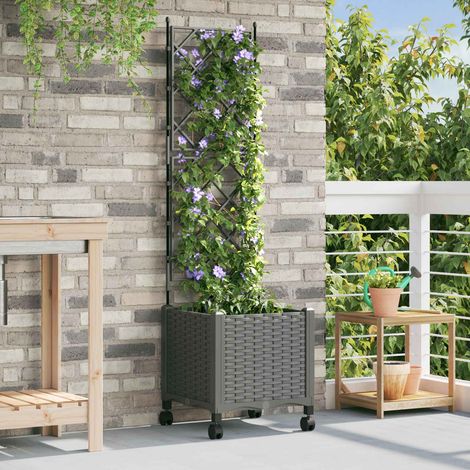 vidaXL Jardinera con enrejado y ruedas Gris Claro 40 x 40 x 149 cm PP (1/5)