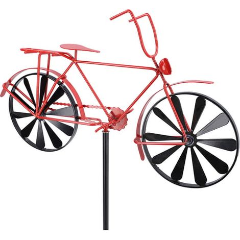 Girouette rétro en fer rouge en forme de vélo pour jardin ou pelouse, avec 1 girouette et 2 supports (1/5)