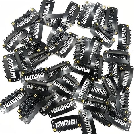 50 pinces à perruque clips 6 dents, peignes caoutchouc souple noir, forme U en métal silicone, pour extensions cheveux DIY. (1/5)