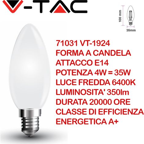 V-TAC VT-1924 71031 Lampadina LED E14 4W Candela a Filamento Incrociato 6400K (1/4)