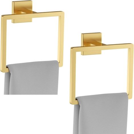 Portasciugamani ad anello quadrato in oro spazzolato (2 pezzi), moderno portasciugamani da parete in acciaio inossidabile SUS304. (1/4)