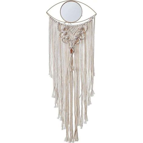 Suspension murale en Style bohème 100 % coton tissé Tapisserie à franges - Attrape-rêves - Motif mauvais œil - Décoration d'intérieur 82 cmx 30 cm (1/4)