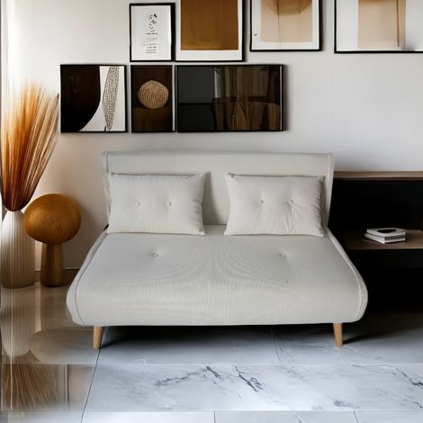 Divano letto a 2 posti in velluto a coste beige ENNIS (1/3)