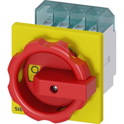 Interruptor principal/de emergencia 3P 16A 7.5kW AC23A 400V para montaje en panel, perilla amarilla-roja, 4 orificios 3LD2003-0TK53