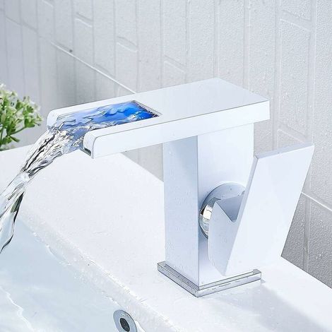 Robinet de salle de bain LED à cascade, blanc (1/5)