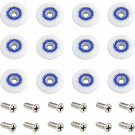 Lot de 12 roulettes de porte de douche avec vis, diamètre 27 mm, coloris Starlight (1/4)