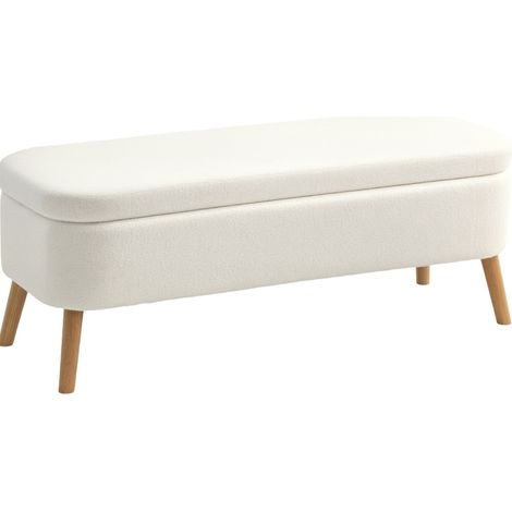 Panca contenitore imbottita con vano da 65 L in tessuto bouclé e legno 120x42x45 cm (1/5)
