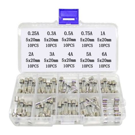 HOXILEELEO - Scatola 100 fusibili, fusibili, 520 mm, fusibile rapido da 0,25 A 6 a (1/5)