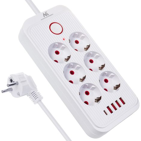 MACLEAN MCE389/391 MULTIPRISE 6 PRISES 4XUSB 1XUSB-C 2500W RALLONGE DE BUREAU AVEC INTERRUPTEUR PORTS 45° MONTAGE MURAL
