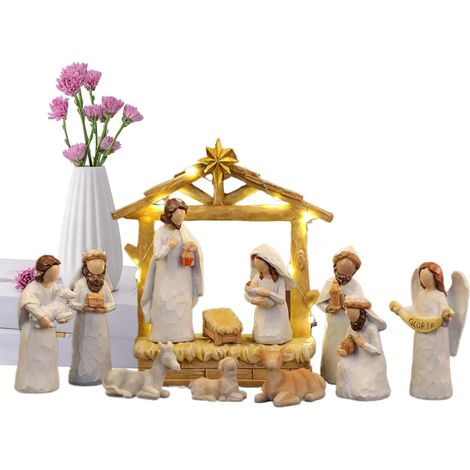 Set Crèche De Noël Déco Maison Saisonnière Et Fête Statue En Résine Scène Crèche Noël Nativité Articles Fête Ornements Maison Pour Thanksgiving Cheminée (1/5)