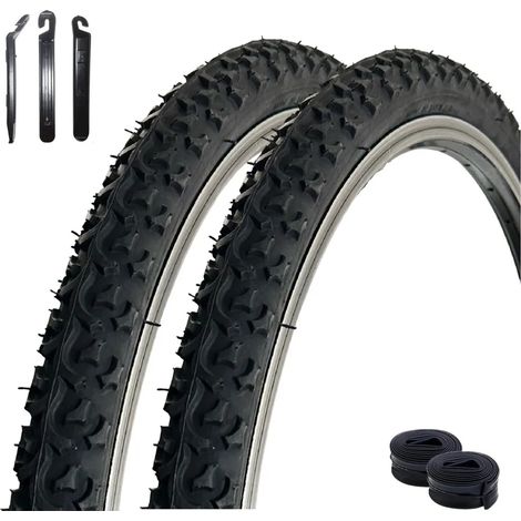 2 pneus de vélo VEE Rubber V123 26" noirs 47-559 (26 x 1,75) + 2 chambres à air assorties SV avec démonte-pneus (1/4)