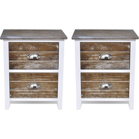 Mesilla de noche mesita de noche cómoda mueble de dormitorio 2 piezas con 2 cajones marrón y blanco 1402152