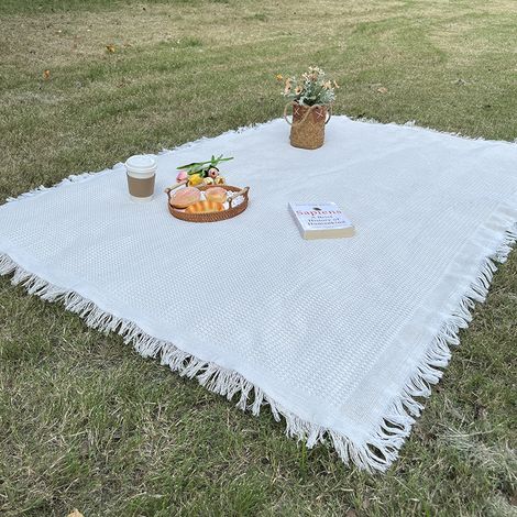Tapis de pique-nique imperméable, couverture extérieure bohème en fil tricoté, natte de camping pour pelouse, plaid américain résistant à l’humidité, usage familial en plein air. (1/5)