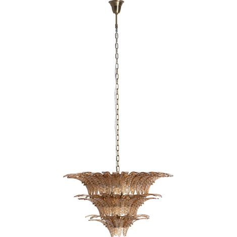 Lustre vintage en cristal et bois effet marbré marron élégant - Marron effet marbré et cristal (1/5)