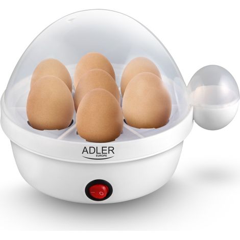 Adler AD 4459 Cuece Huevos Eléctrico, 7Huevos Cocidos, Ajuste Electrónico Cocción, Soporte Extraíble, sin BPA 350W Blanco (1/5)