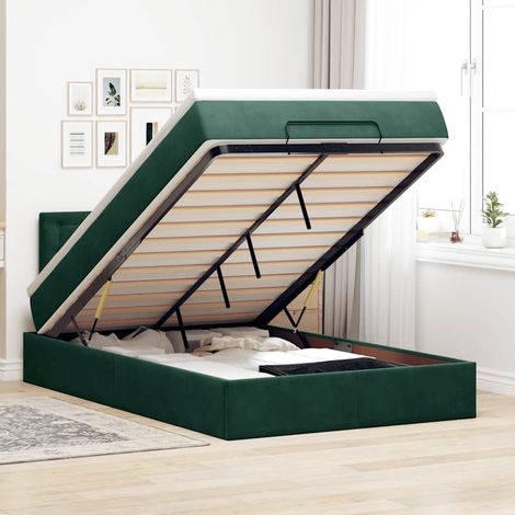 Ottoman-Bett mit Matratze & LEDs Dunkelgrün 120x200 cm Samt (1/5)