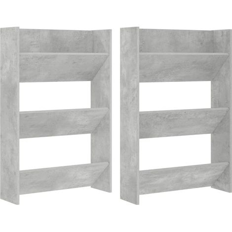 Set di 2 scarpiere da parete moderne con 3 ripiani 60 x 18 x 90 cm in truciolato grigio cemento 020047899