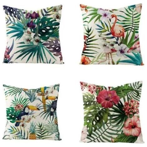 Housse de Coussin 45x45 Vert Taies d'oreiller en Lin Coussins de Canapé Décoratifs Lot de 4 Tropical Housses de Coussin Décoratives Moderne (1/4)