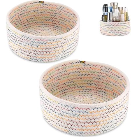 2pcs paniers de rangement en corde de coton tressé, accessoires de table à langer de salle de bain, organiseur de panier tressé pour décoration de chambre enfant, jouets (1/5)