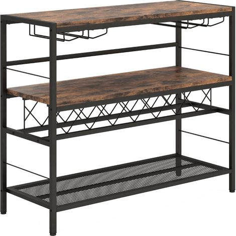 Tavolo da bar portabottiglie 104 x 40 x 87 cm per 7 bottiglie e 16 bicchieri in stile rustico in legno ingegnerizzato marrone 200011055