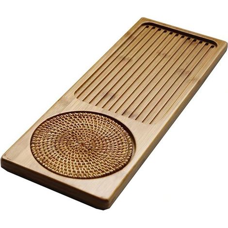 Plateau à Thé Gongfu - Bois Naturel - Drainage Intégré - Dimensions 34 x 12 cm ou 40 x 15 cm - Pour Préparation Traditionnelle du Thé - 1 Pièce (1/5)