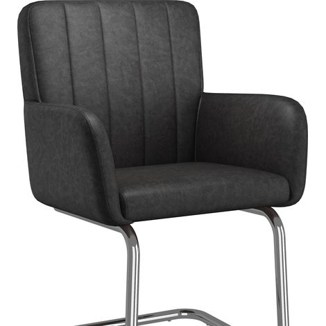 Set di 6 sedie da pranzo nere in ecopelle con gambe metalliche a zigzag (1/5)