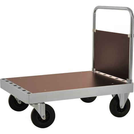 Kongamek Plattformwagen verzinkt 960mm hoch mit Schiebebügel und Ladefläche 1140x800mm aus MDF mit Bremse
