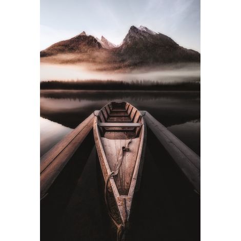 Tableau sur toile barque montagne 30x45 cm - Impression sur Toile Murale Décorative - Image imprimée en HD sur Toile - Toile sur Châssis en Bois FSC - Fabriqué en France (1/5)