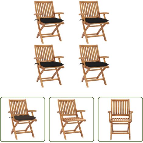 Klappbare Gartenstühle - Klappbare Gartenstühle mit Kissen 4 Stk. Massivholz Teak (1/5)