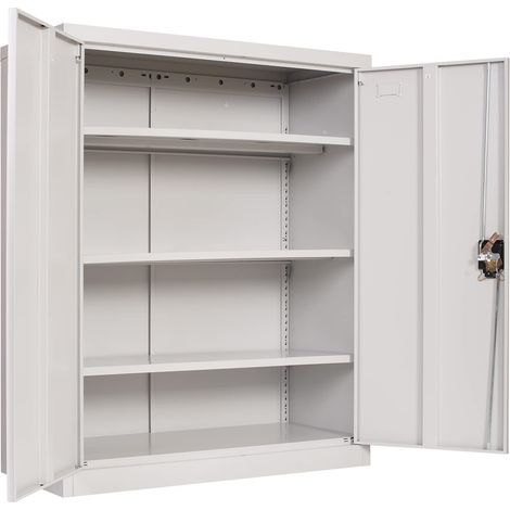 Armoire à classeurs 90 x 40 x 109 cm – Armoire en métal avec 2 portes et 3 étagères réglables – Armoire de rangement avec serrure pour la maison, le bureau et l'entrepôt, gris clair (1/5)