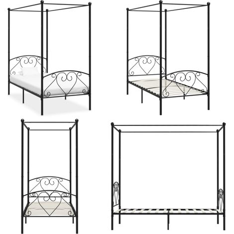 Himmelbett-Gestell Schwarz Metall 100 x 200 cm - Himmelbett Gestell - Doppelbett Rahmen - Metall Bettgestell - Schwarzes Bettgestell - Bettrahmen 100x200 - Home & Living