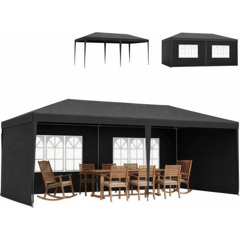 Outsunny carpa de jardín 6x3 m con 4 paredes laterales y 2 ventanas visibles, cenador gazebo de exterior con marco de acero, para fiestas, eventos (1/5)