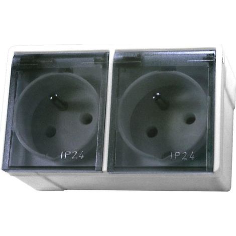 Enchufe doble hermético LAMBDA con tapa ahumada IP44 blanca GNH-2LZ/00/d