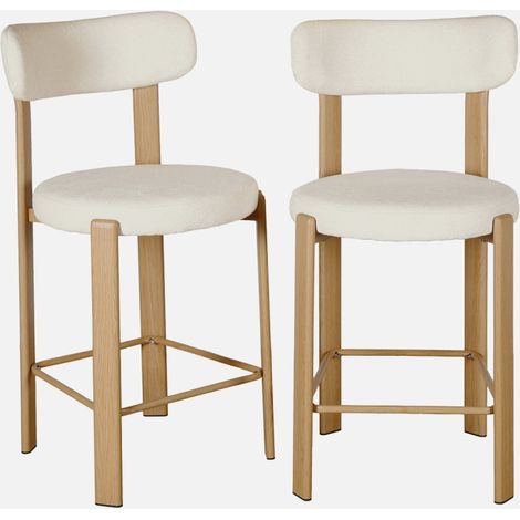 Taburete de bar vintage acero efecto madera clara y tejido texturizado, set de 2 (1/5)