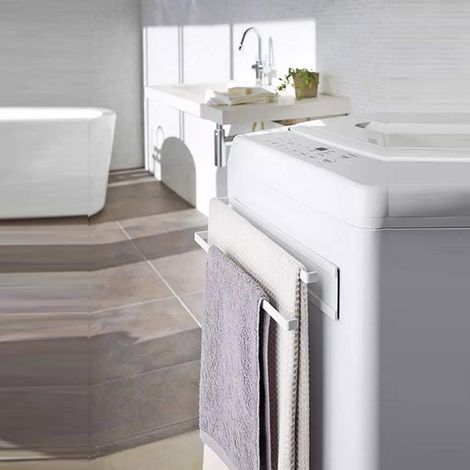 Porte-serviettes magnétique , sans perçage, 40  40 cm (15,75 pouces), robuste, avec tige en fer épais, pour salle de bain et cuisine (blanc) (1/5)
