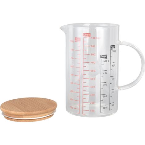 Tasse à mesurer en verre borosilicate avec bec verseur en V, graduation transparente et prise en main confortable, 1000 ml (1/5)