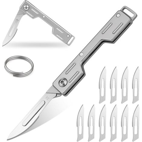 Mini Klappmesser mit 10 Klingen, Titanlegierung, Schlüsselanhänger, EDC Outdoor Messer