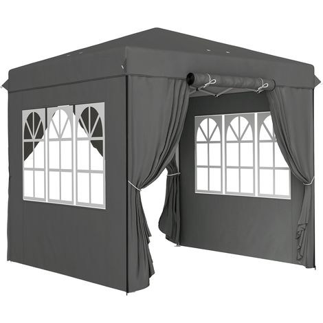 Tonnelle 2,5x2,5m, imperméable stable résistante à l'hiver tonnelle pliante pop-up, protection UV 50+, pliable tente de réception tente de jardin avec 4 panneaux latéraux sac tonnelle de jardin pour c