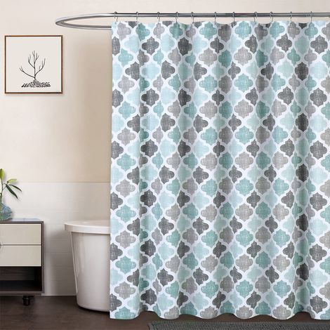 Rideau De Douche - Tissu Mixte Coton Polyester - Motif Géométrique - Pour Baignoire Et Cabine De Douche - 183 X 183 Cm - Gris (1/5)
