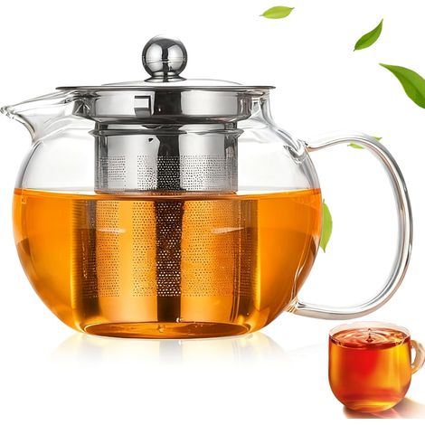Tetera de vidrio de borosilicato de 1300 ml con infusor y tapa extraíbles. (1/5)