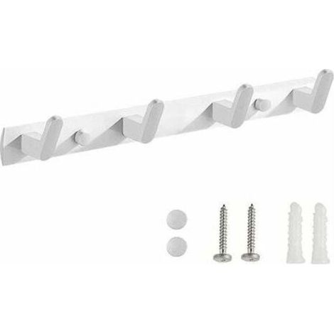 Wall-Mounted Coat Rack, Wall-Mounted Bathroom Coat Rack, Wall-Mounted Coat Rack with Towel Rail, Coat Hooks with 4 Hooks, for Bathroom, Bedroom, Kitchen, Hallway (White)