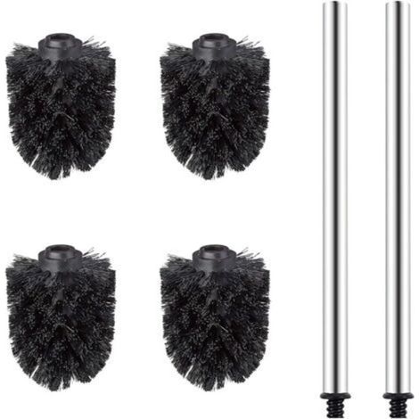 Tête de Brosse de Toilette, Jeu de Têtes de Brosse de Rechange avec 2 Manches en Acier Inoxydable, 4 Pièces, Noir (1/5)
