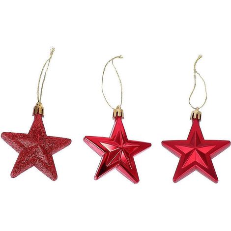 18 étoiles chics à cinq branches pour sapin de Noël, décorations à suspendre-7x7cm-Red (1/3)