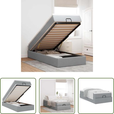 vidaXL Stauraum - Ottoman-Bett mit Matratze Hellgrau 90x190 cm Stoff (1/5)